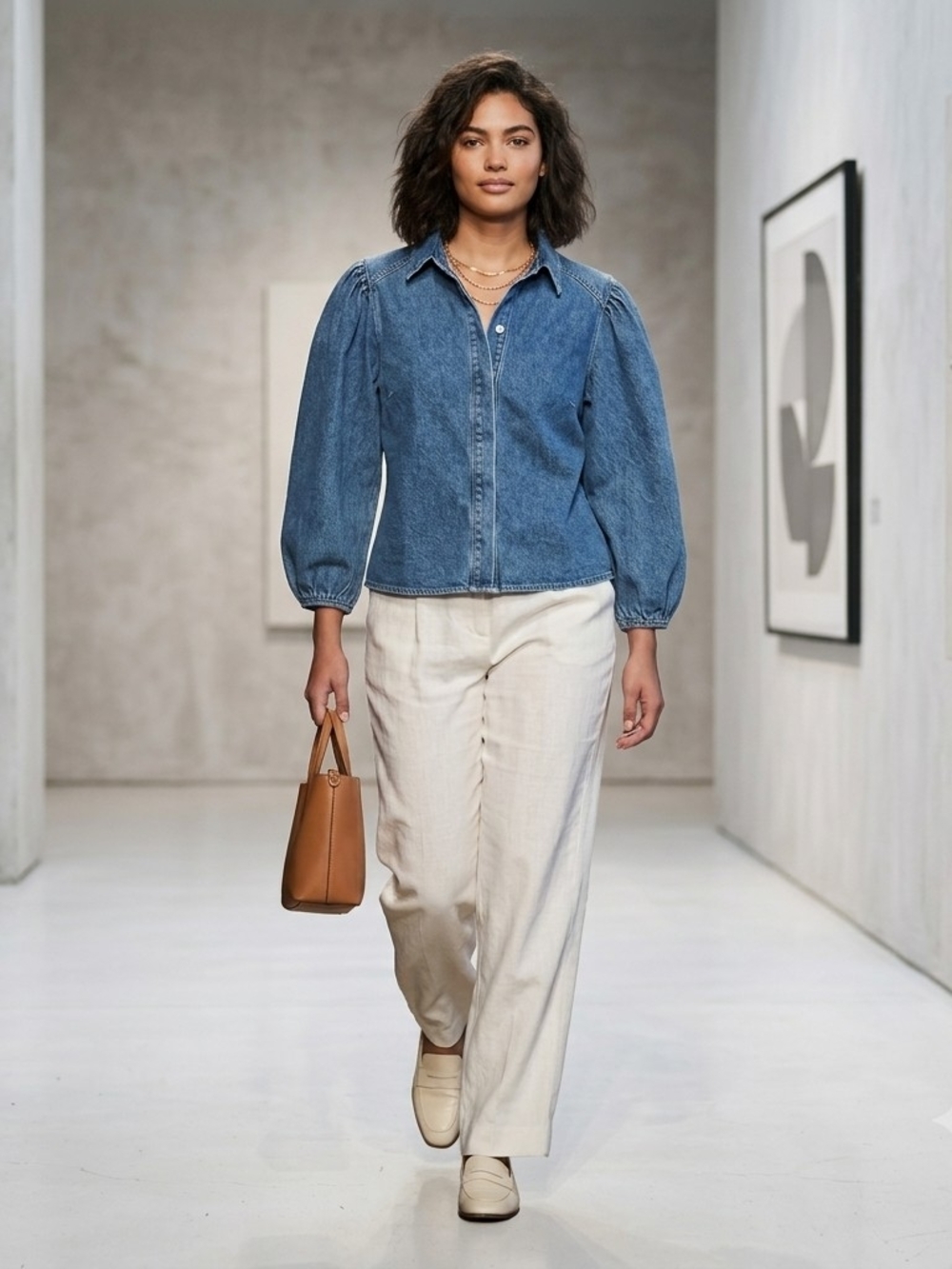 Scoop Women’s Denim Shirt with 3/4 Length Puff Sleeves, Size XL (16-18) - Picture 2 of 5